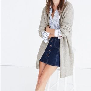Madewell Long Cardigan in Light Gray Waffle Knit